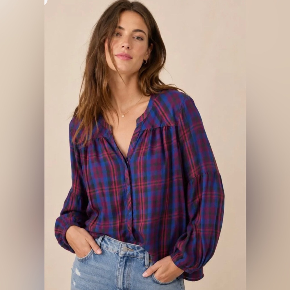 Cabi Style 4070 Women's XL Caroling Joyful Plaid Button Down Long Sleeve Blouse